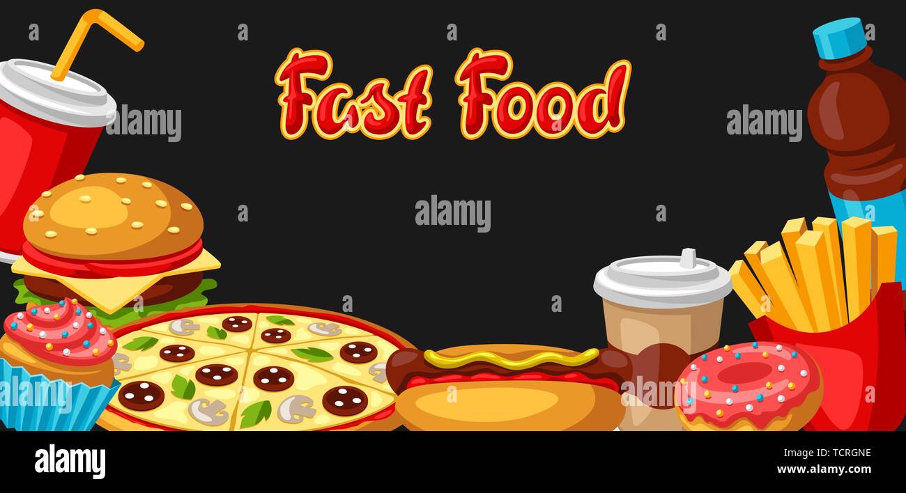 Background with fast food meal. Tasty fastfood lunch products Stock Vector  Image & Art - Alamy