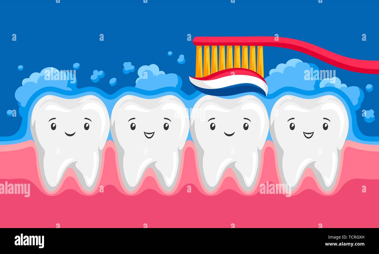 Illustration of smiling clean teeth brushing paste in oral cavity Stock