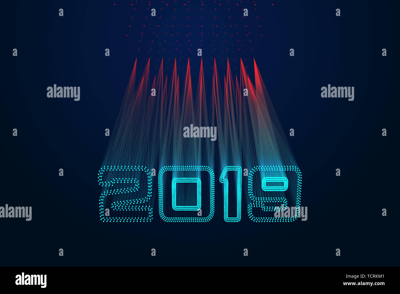 Point lines make up 2019 tech sense 3d numbers Stock Photo