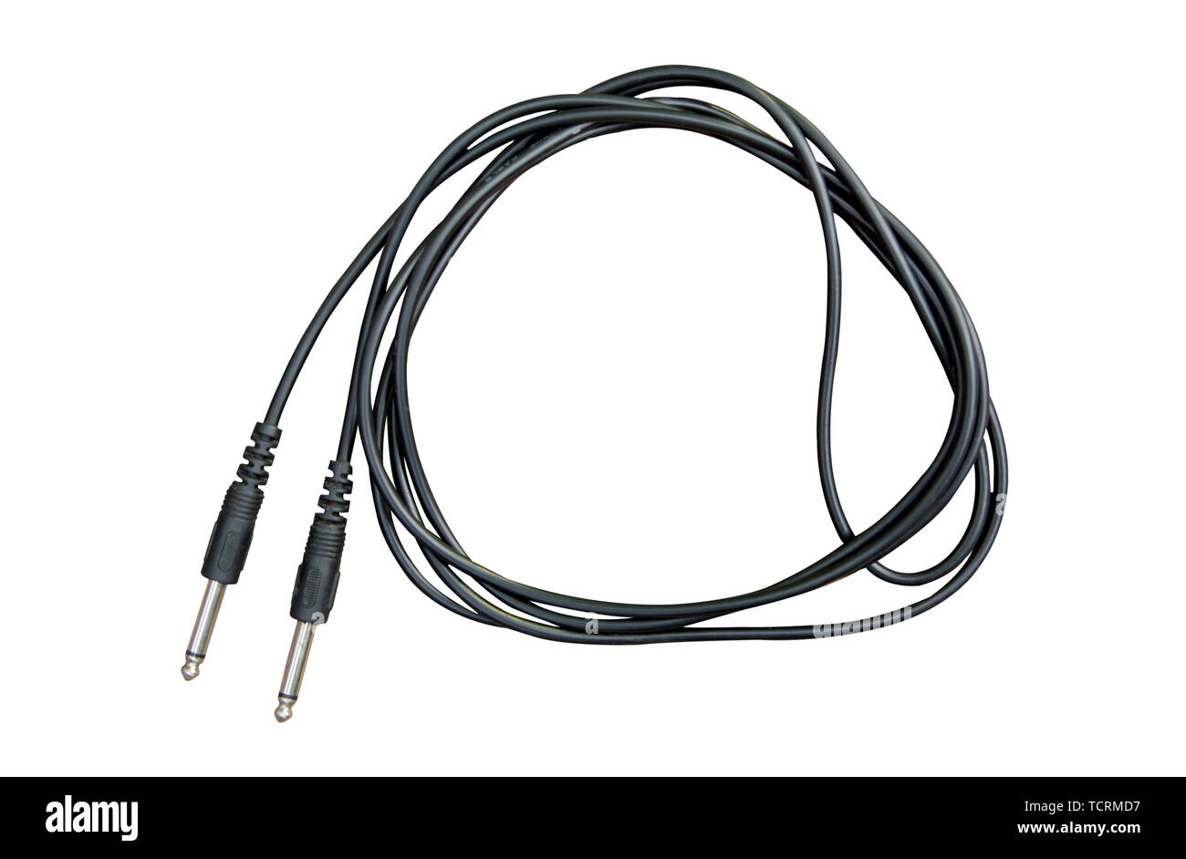 Guitar audio jack with black cable isolated on white background with clipping path Stock Photo