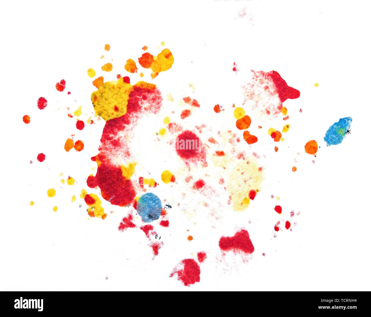 Splatter paint isolated on white background made with red, yellow and