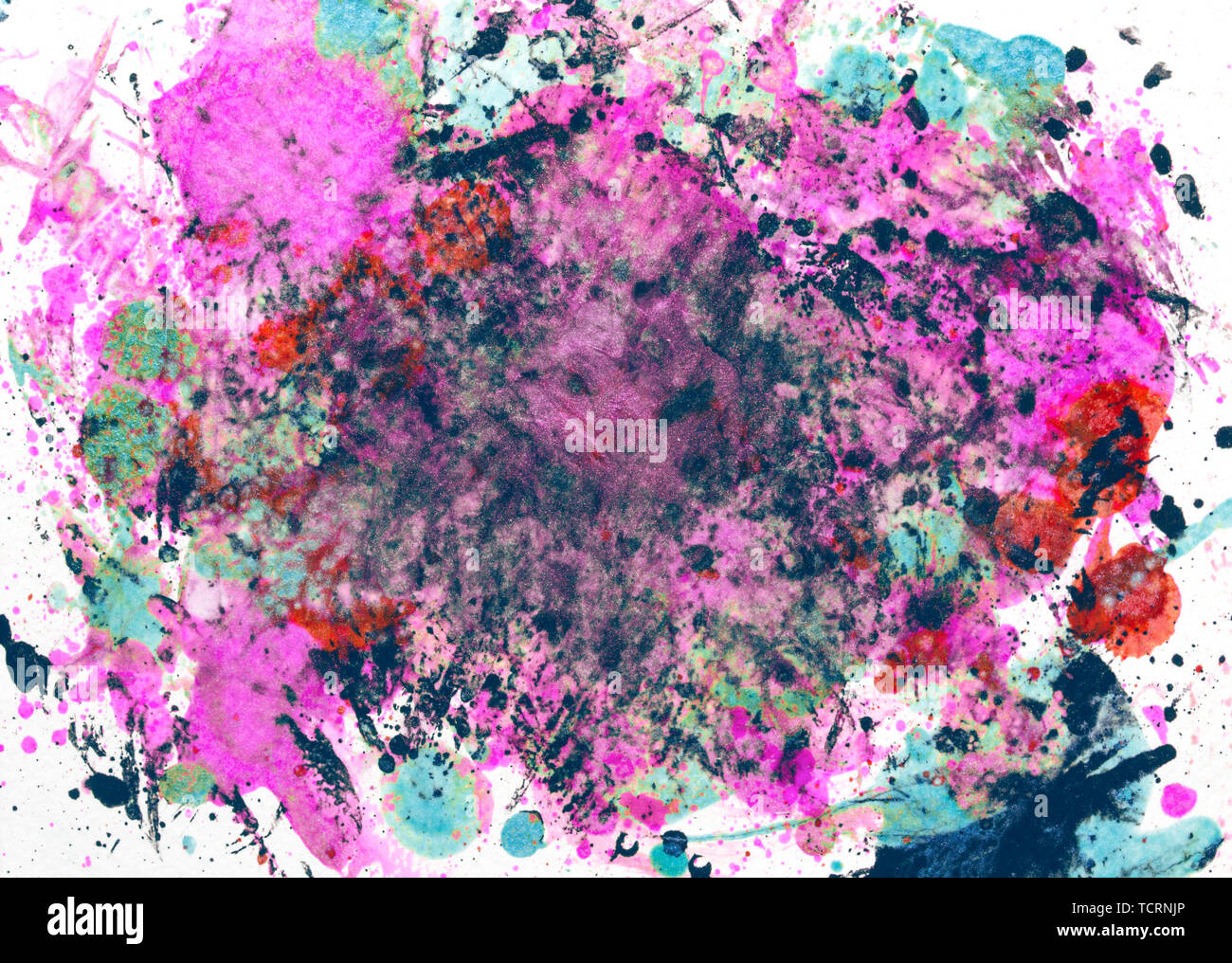 Handmade creative messy paint background on watercolour paper made with