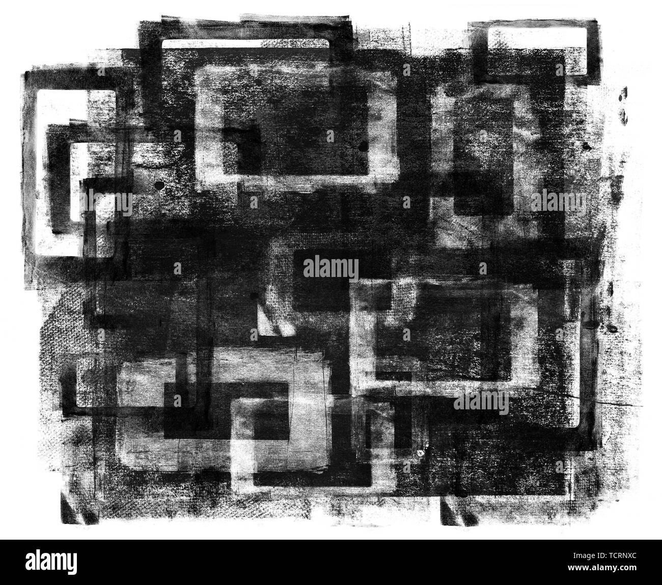 Rolled black acrylic paint in square shape with rich textured isolated on white background Stock Photo