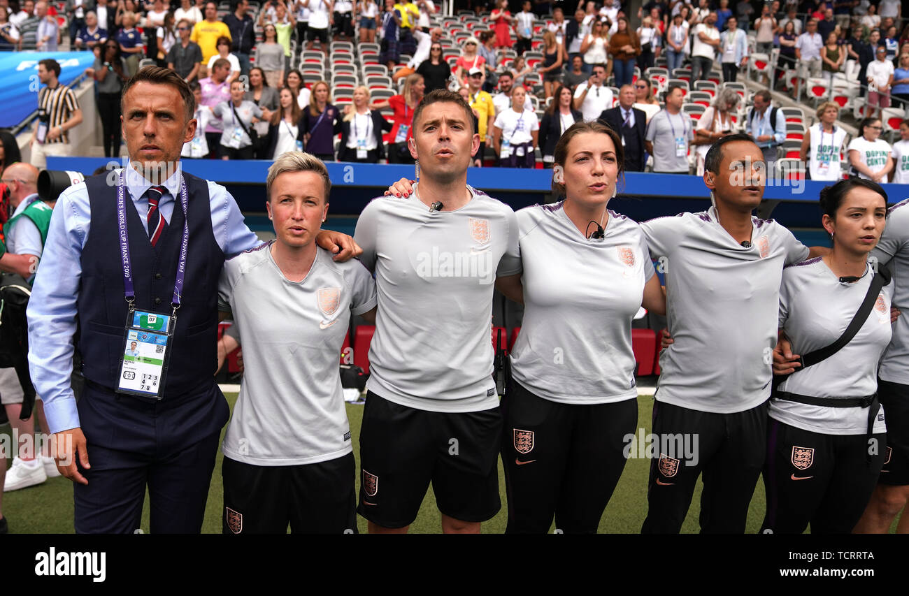 England Head Coach Phil Neville left And Backroom Staff During The 