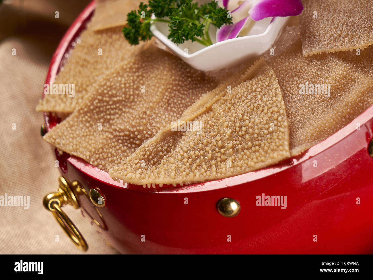 Hot pot side dish raw hairy belly slices Stock Photo Alamy