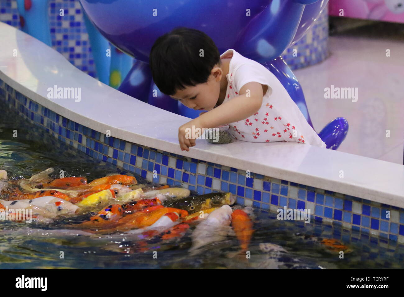 Baby feeds fish Stock Photo - Alamy