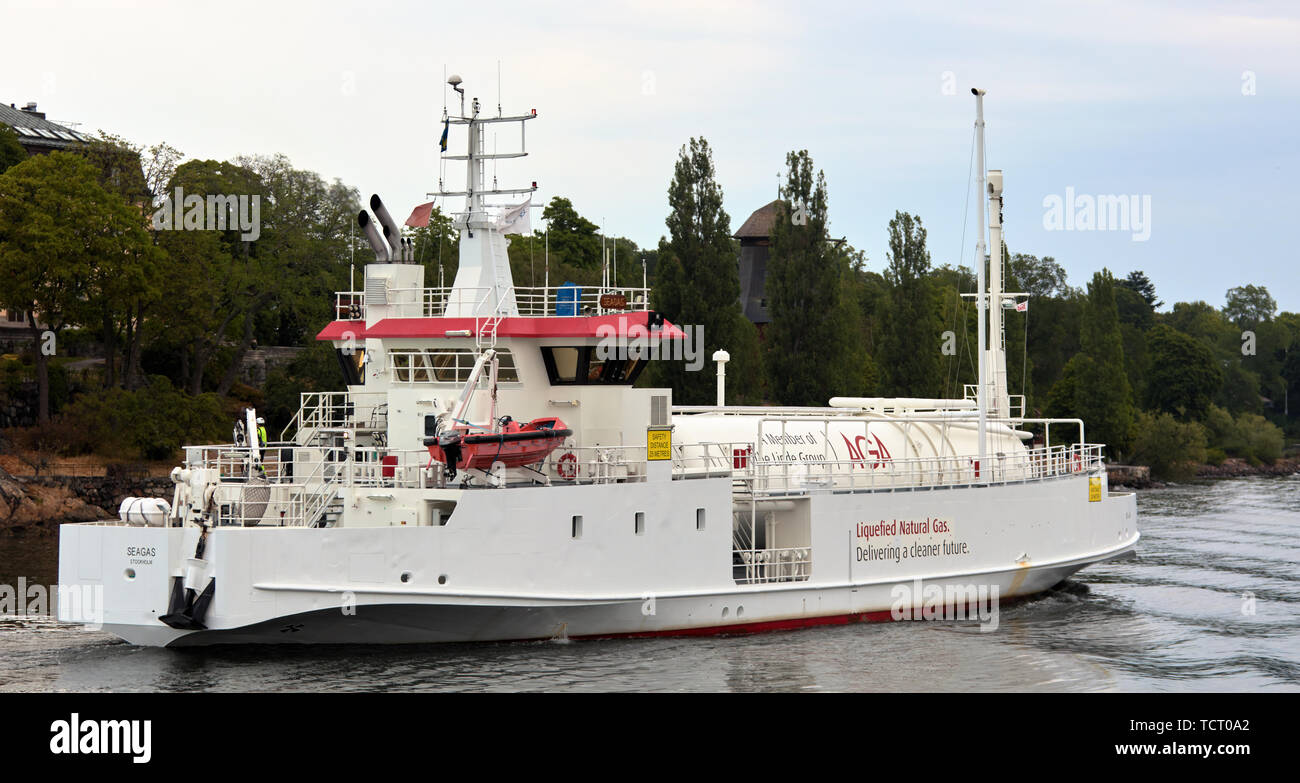 Small tanker Seagas in Stockholm, Sweden Stock Photo