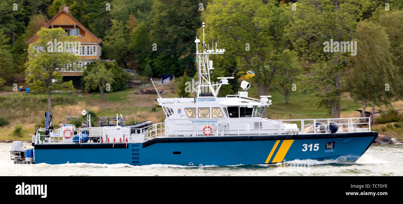 Swedish Coast Guard's boat 315 in Tenö Sund outside Vaxholm, Sweden Stock Photo