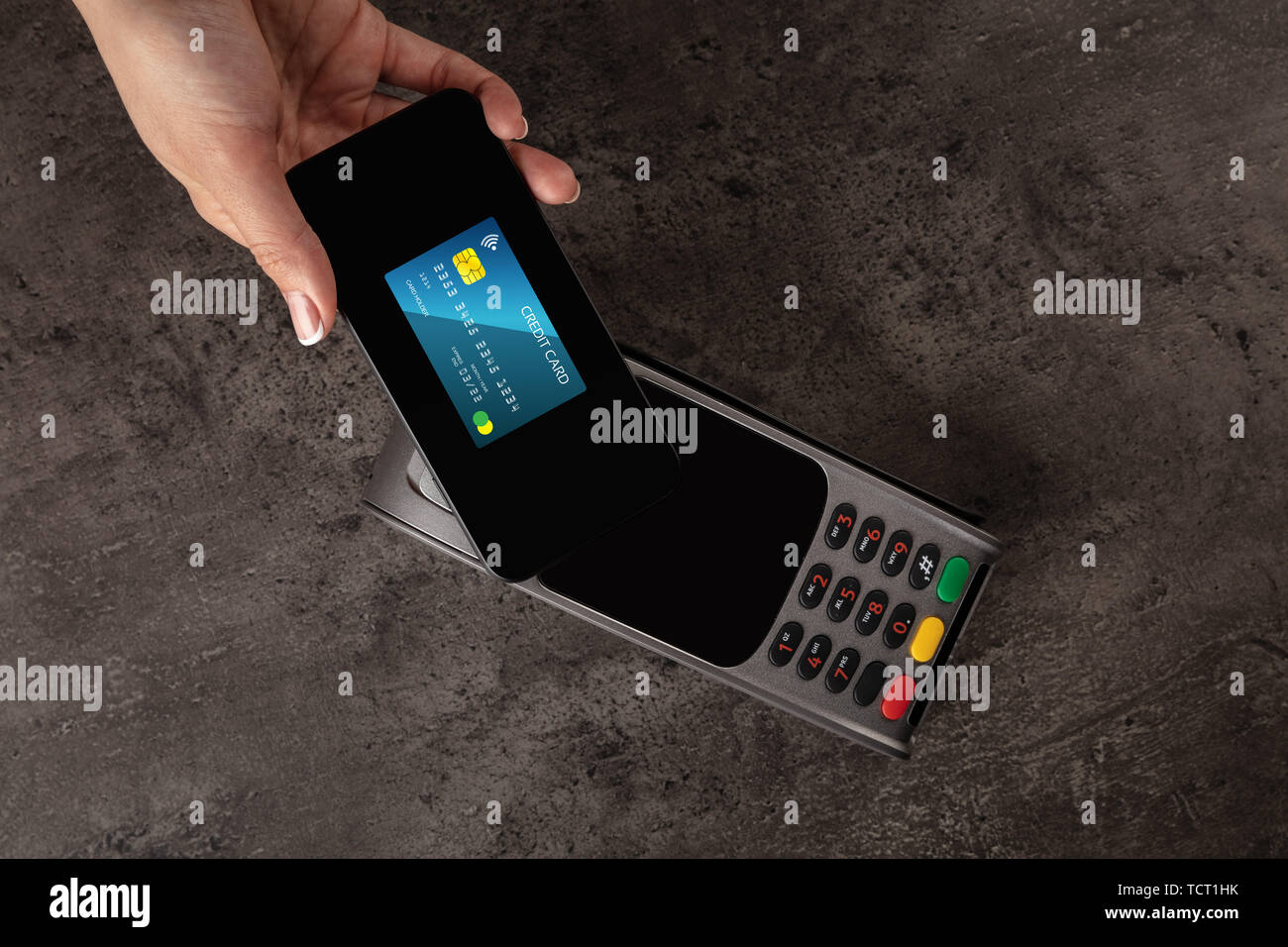 Transaction completed on terminal with mobile credit card Stock Photo ...