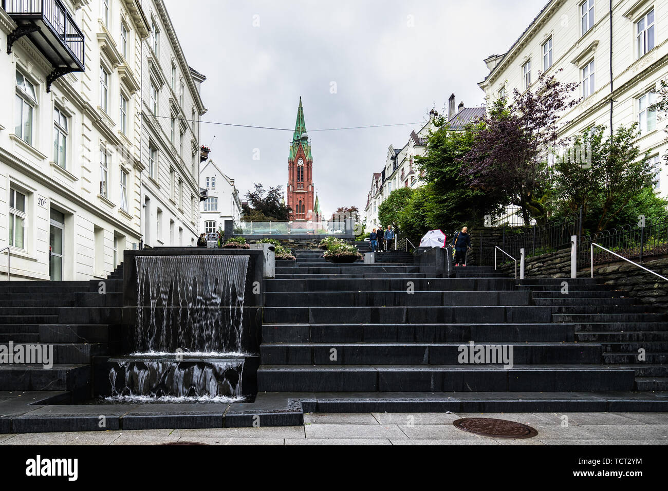 Scenic stairway leading to St. John's Church (Johanneskirken) in Bergen. Bergen, Norway, August 2018 Stock Photo