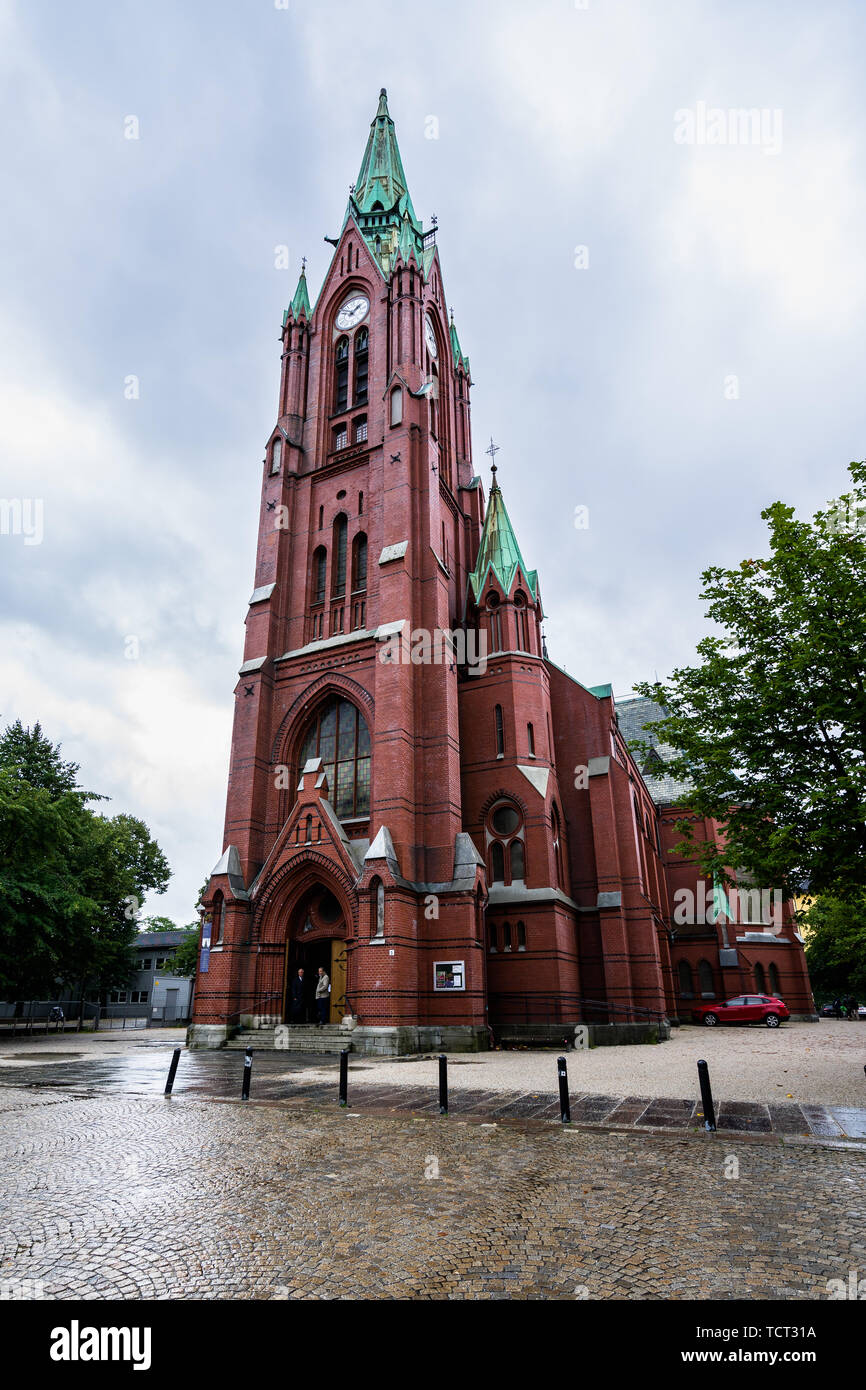 Front view of St. John's Church (Johanneskirken) in Bergen, built in Gothic Revival style. Bergen, Norway, August 2018 Stock Photo
