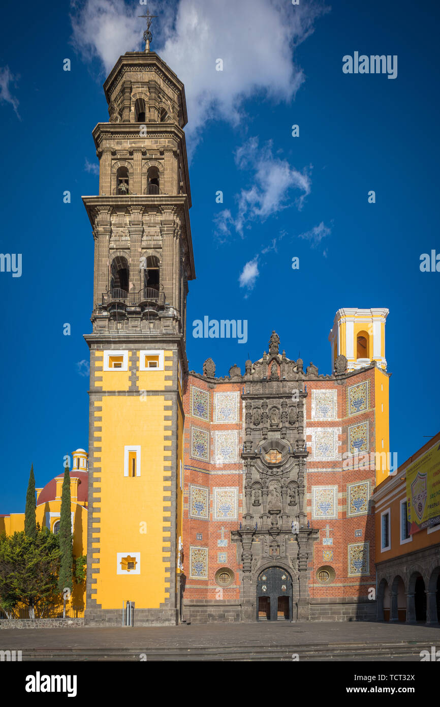 Templo de San Francisco de Asis is a Catholic temple that belongs to the ecclesiastical jurisdiction of the Archdiocese of Puebla, Mexico. Stock Photo