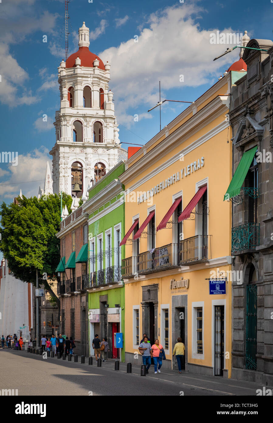 Puebla is the capital and largest city of the state of Puebla, and one of the five most important Spanish colonial cities in Mexico. Stock Photo