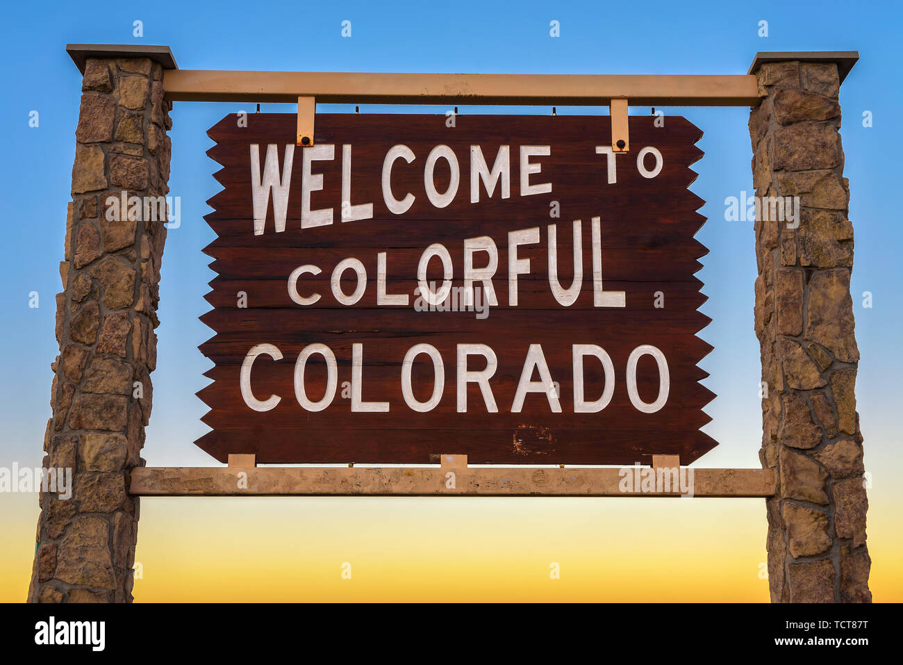Welcome to colorful Colorado road sign Stock Photo