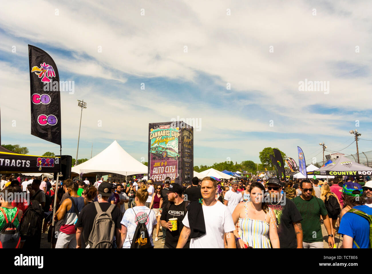Clio, Michigan, USA. 8 June 2019. Hightimes Cannabis Cup, Michigan. Huge crowds at the Auto City