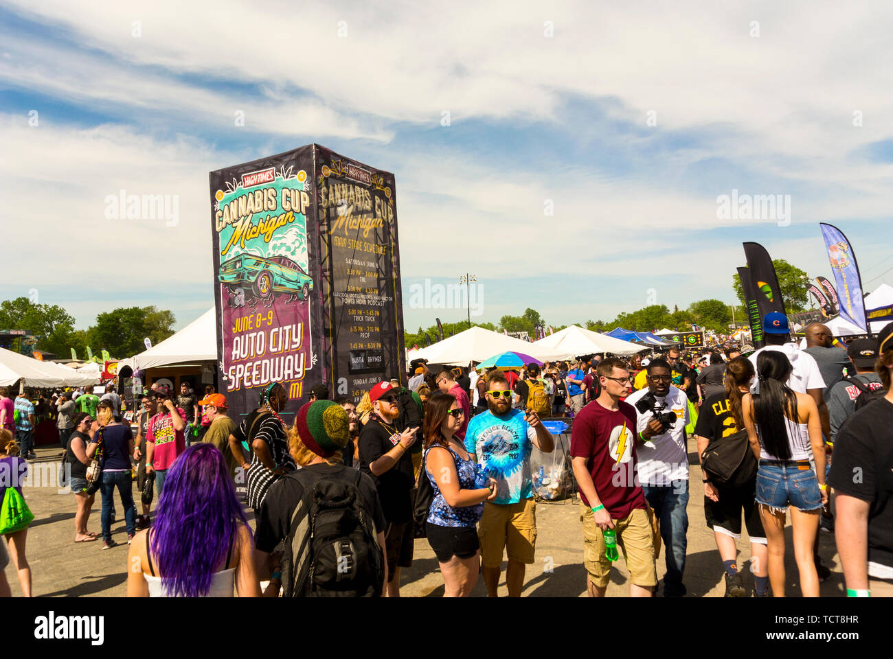 Clio, Michigan, USA. 8 June 2019. Hightimes Cannabis Cup, Michigan. Huge crowds at the Auto City