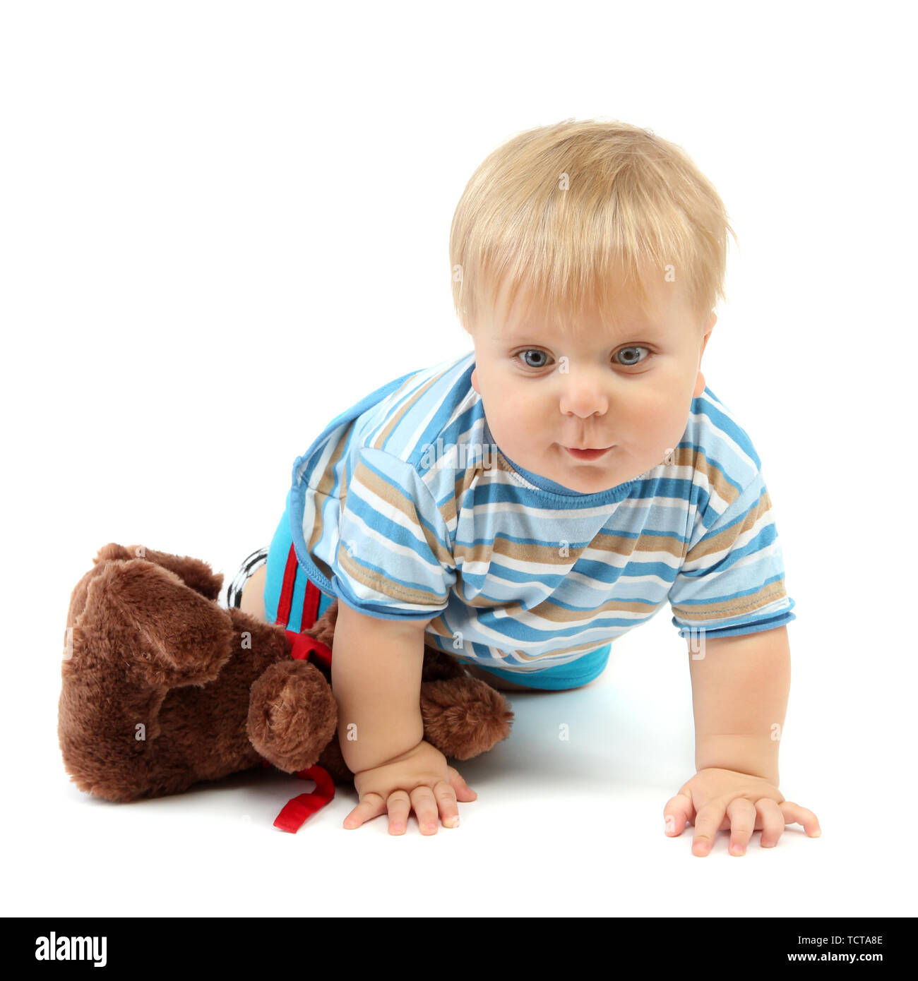 Little boy with bear, isolated on white Stock Photo - Alamy