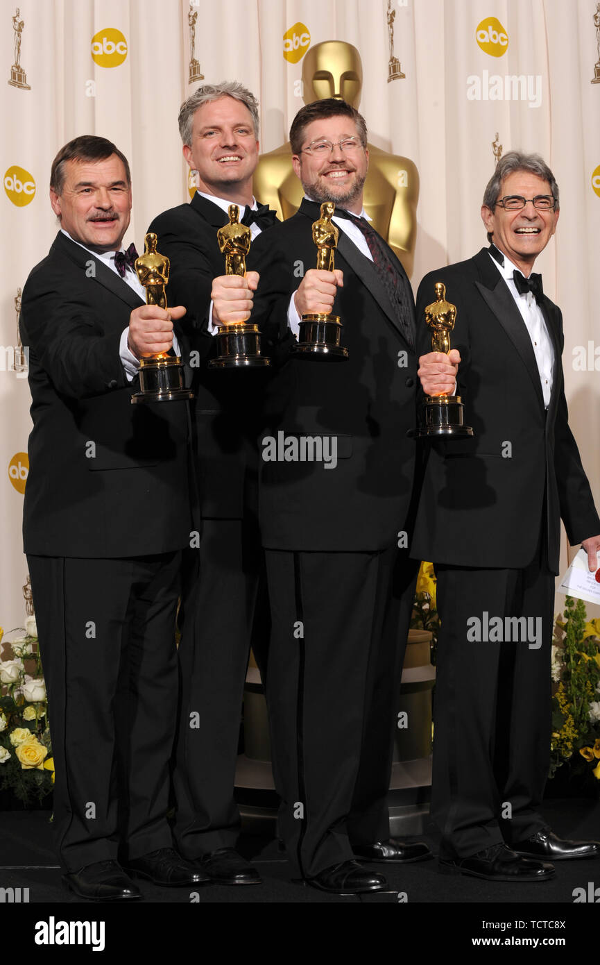 LOS ANGELES, CA. February 24, 2008: Michael Fink & Bill Westenhofer & Ben Morris & Trevor Wood at the 80th Annual Academy Awards at the Kodak Theatre, Hollywood. © 2008 Paul Smith / Featureflash Stock Photo