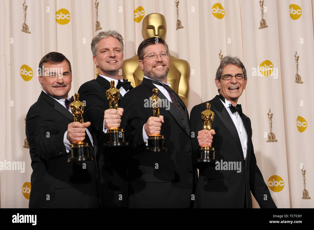 LOS ANGELES, CA. February 24, 2008: Michael Fink & Bill Westenhofer & Ben Morris & Trevor Wood at the 80th Annual Academy Awards at the Kodak Theatre, Hollywood. © 2008 Paul Smith / Featureflash Stock Photo
