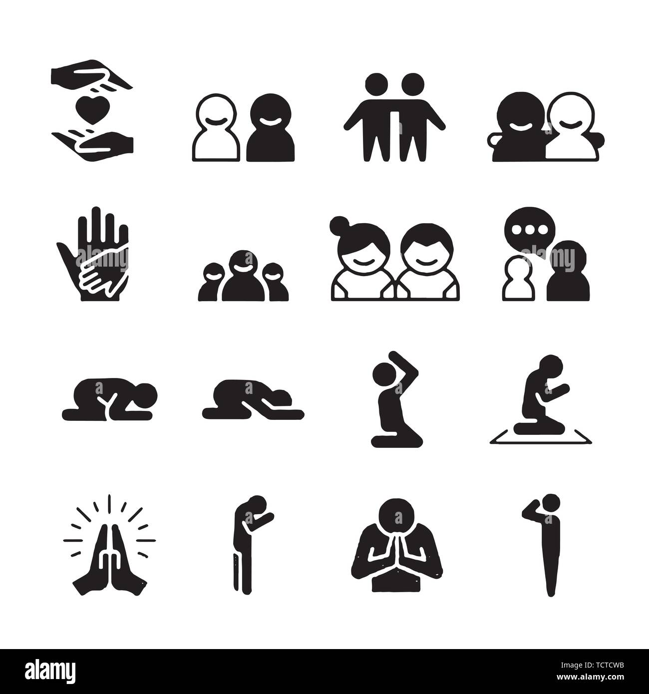 Friendship and love line icons. Interaction, Mutual understanding and ...