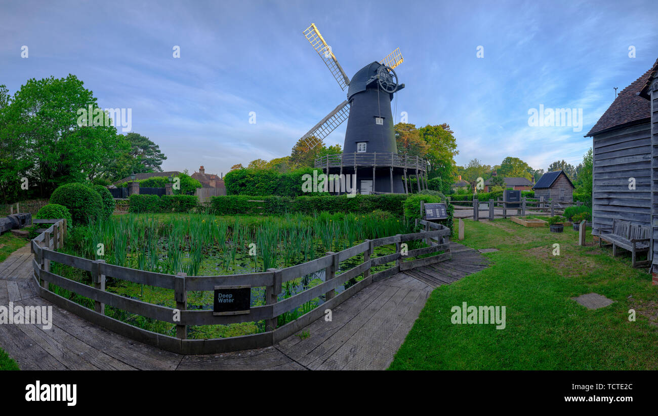 Bursledon, UK - May 16, 2019:  Summer sunrise over Bursledon Windmill near Southampton, Hampshire, UK Stock Photo