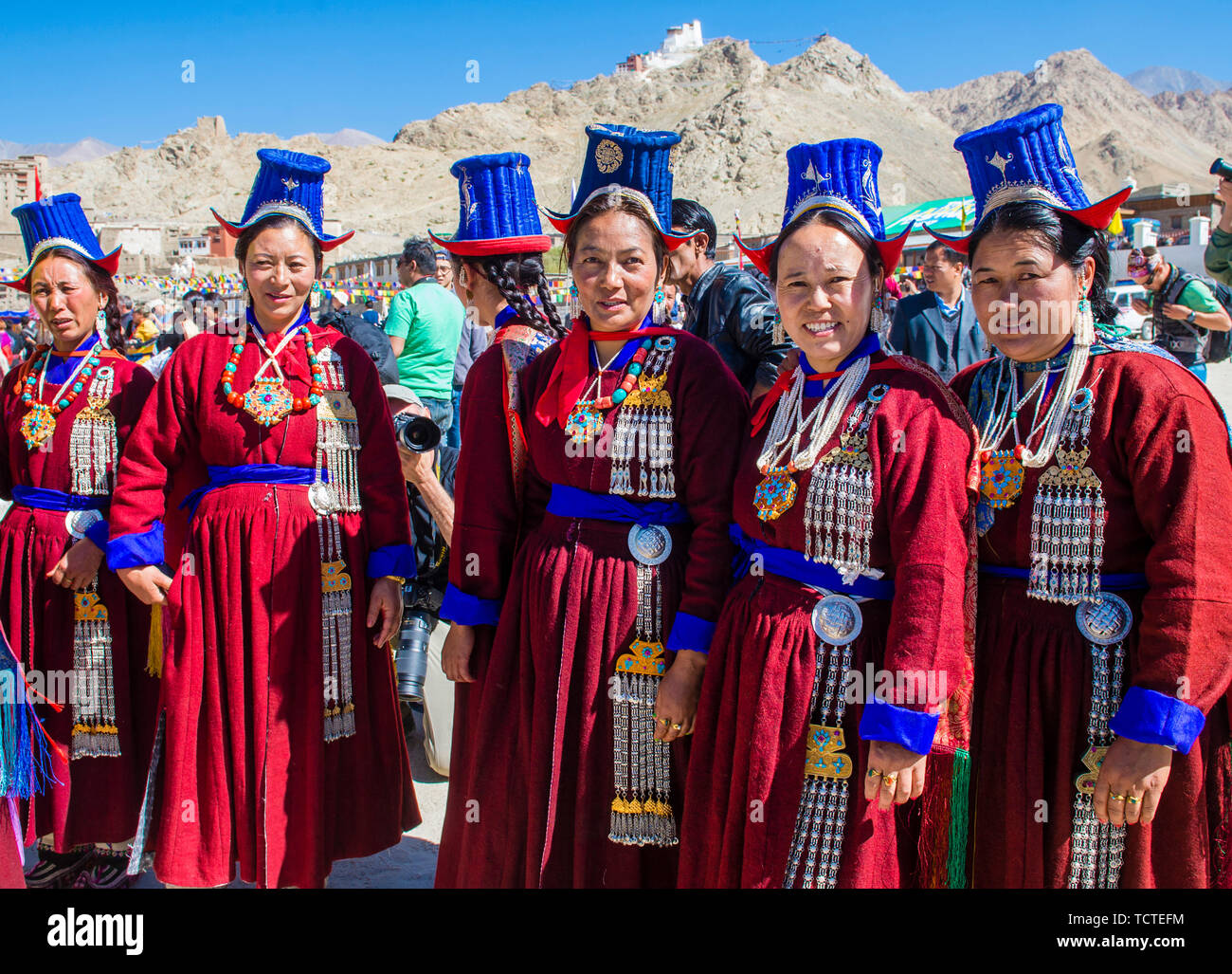 Ladakhi people with traditional costumes participates in the Ladakh