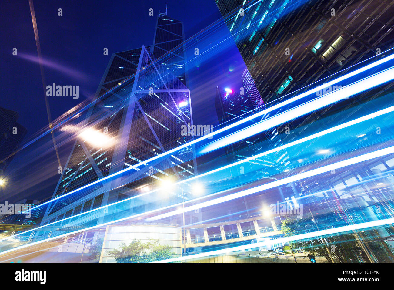 Traffic Light Trails At Modern City Streethongkong Stock Photo Alamy