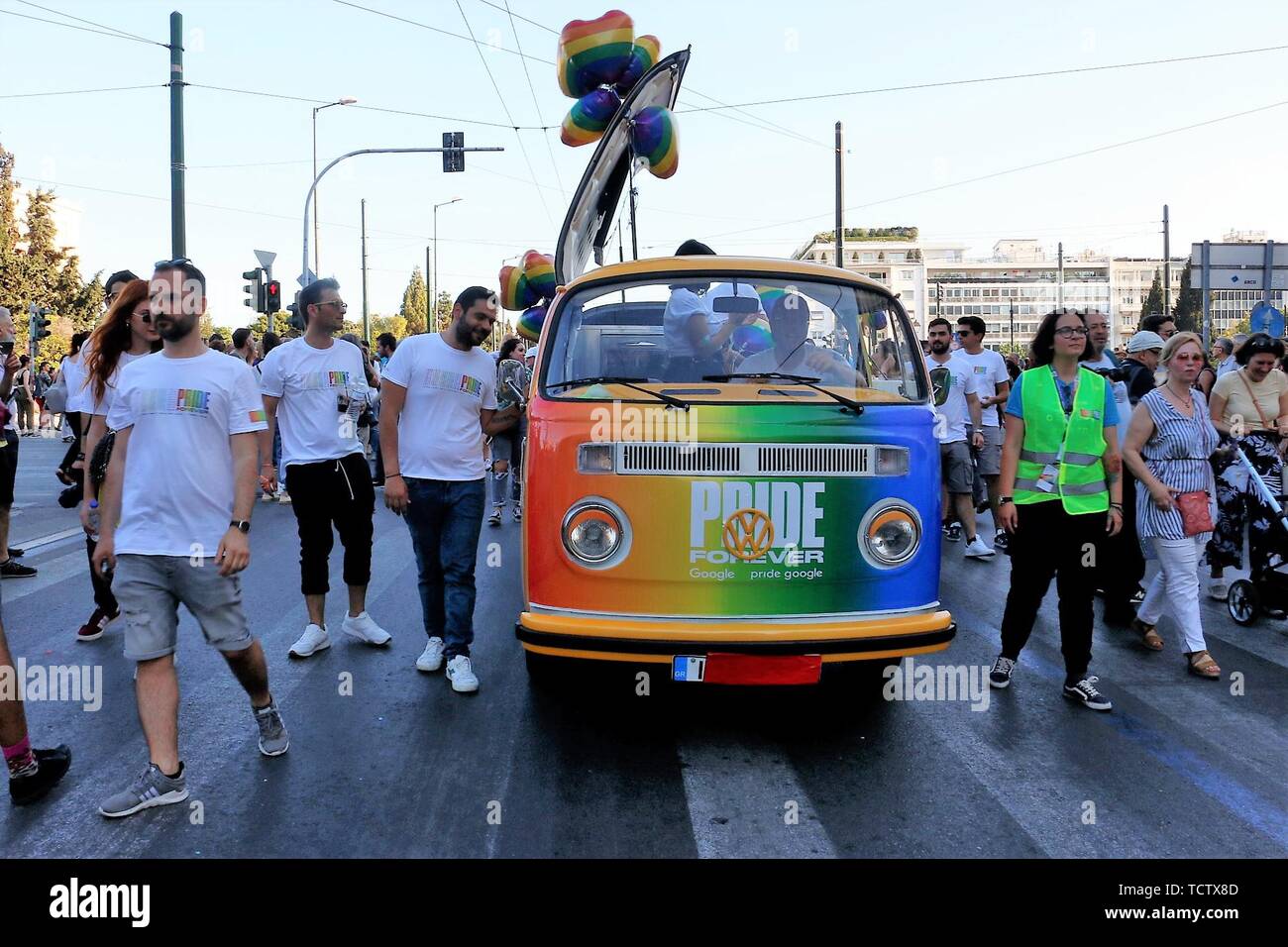 Athens, Greece. 8th June, 2019. Two women seen holding placards during the  festival.The Athens Pride Festival 2019 was held at the Syntagma square  with many people of the LGBTQ joining the cause.