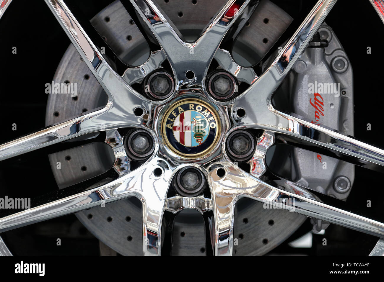 MODENA, ITALY, May 2019 - Motor Valley Fest exhibition, Alfa Romeo C8 Competition wheel design Stock Photo