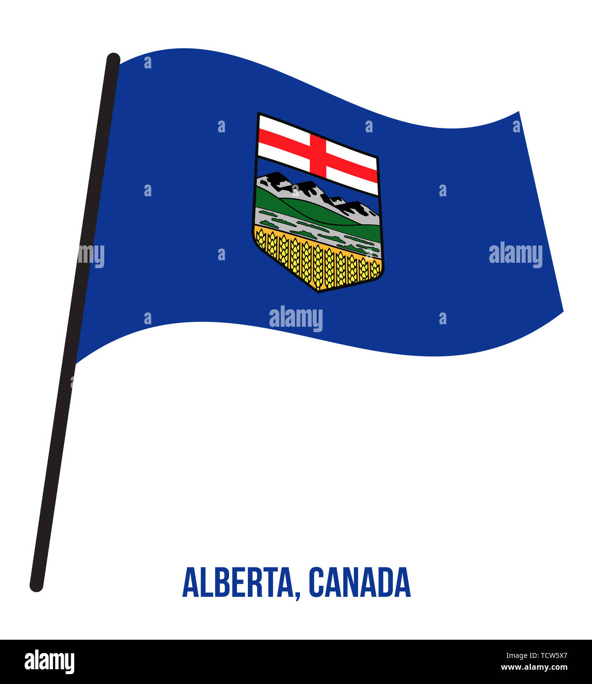 Alberta Flag Waving Vector Illustration on White Background. Provinces Flag of Canada. Correct Size, Proportion and Colors. Stock Photo