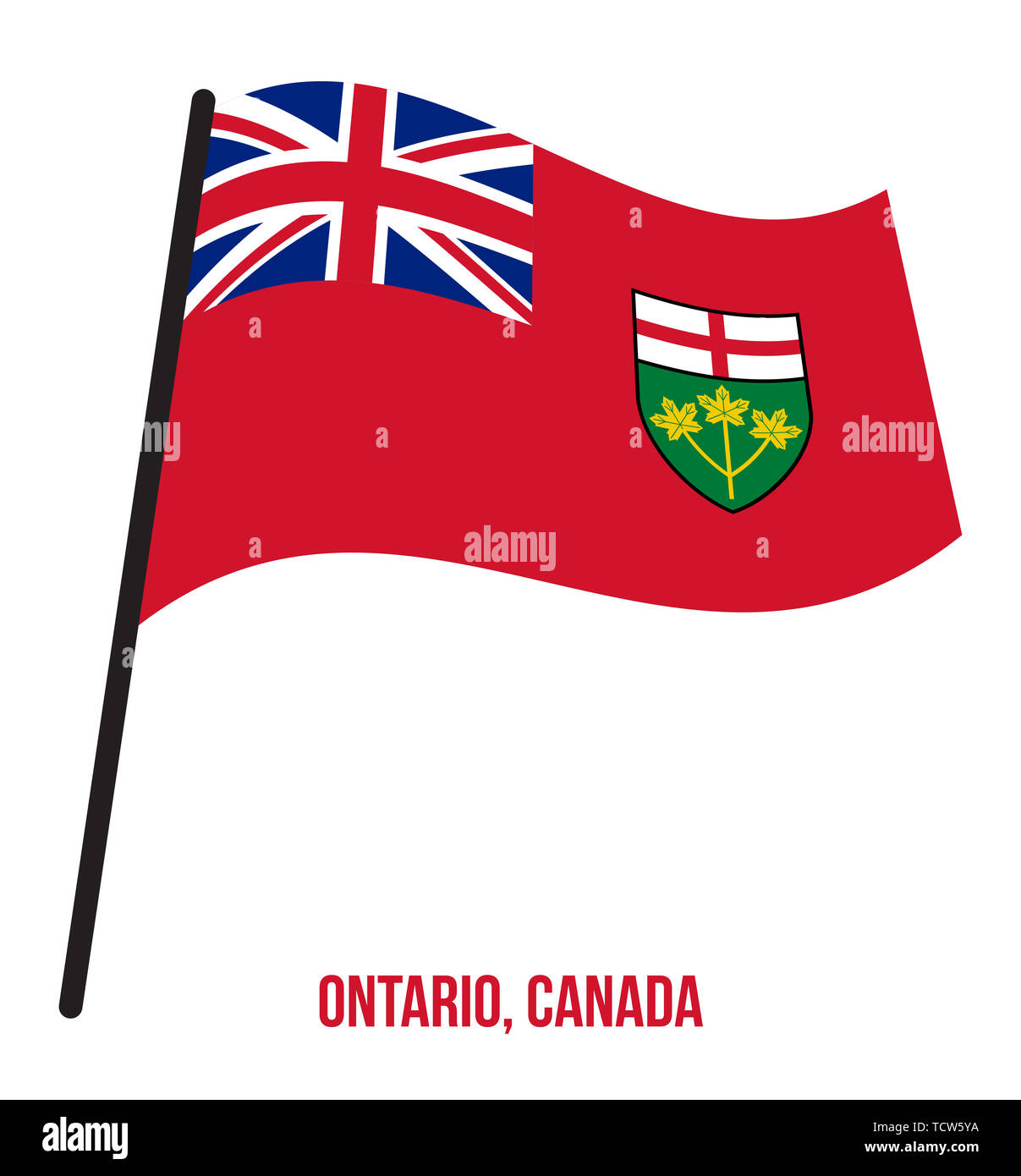 Ontario Flag Waving Vector Illustration on White Background. Provinces Flag of Canada. Correct Size, Proportion and Colors. Stock Photo