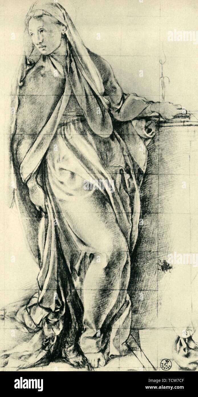 Sketch of the Virgin Mary for an Annunciation, mid-16th century, (1943). Creator: Jacopo Pontormo. Stock Photo
