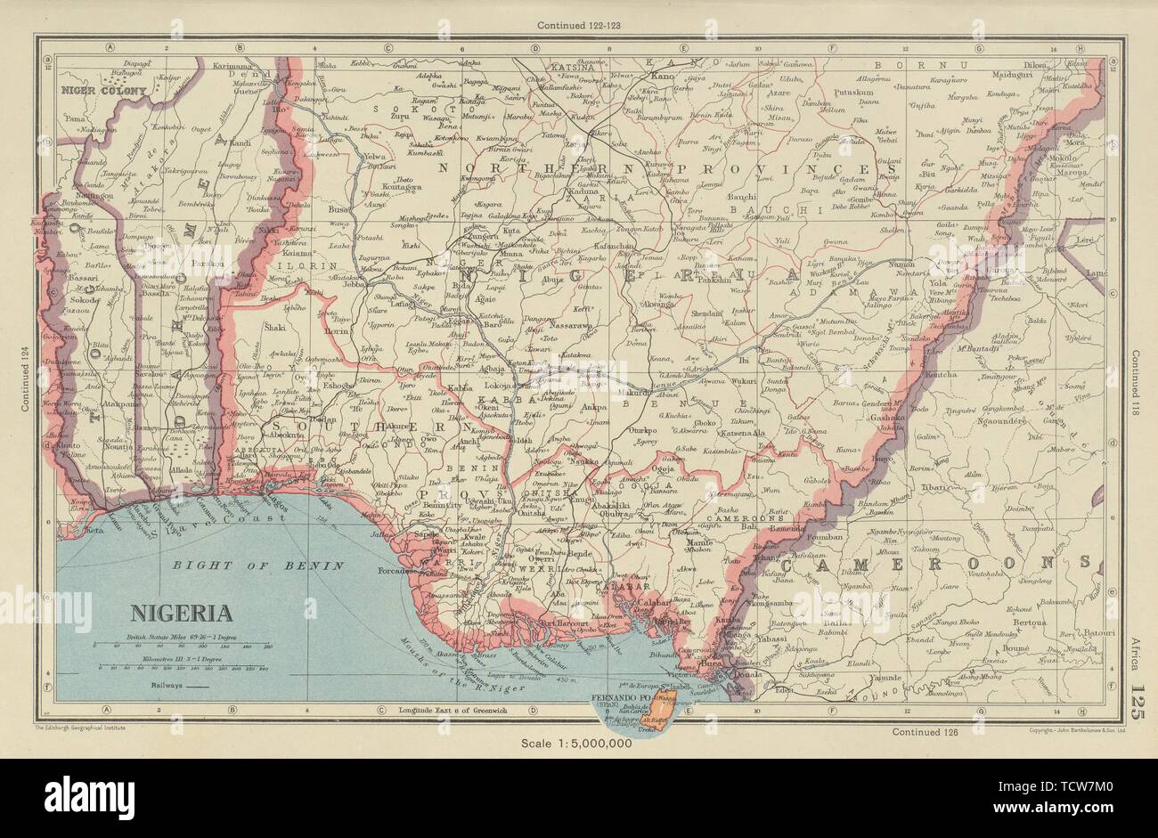 NIGERIA. Dahomey (Benin) Fernando Po/Bioko. BARTHOLOMEW 1947 old vintage map Stock Photo