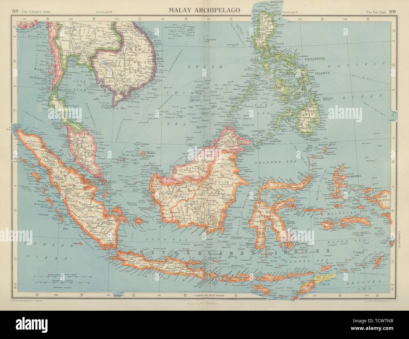MALAY ARCHIPELAGO Dutch East Indies Indonesia Philippines Indochina 1947 map Stock Photo - Alamy