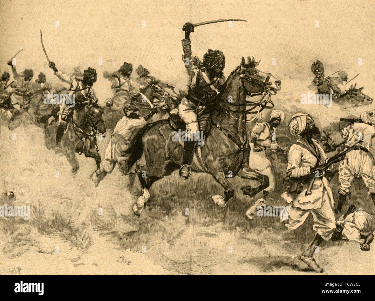 Charge of the cavalry at the Battle of Miani (Meeanee), Sindh, India, 1843 (c1890). Creator: Unknown. Stock Photo