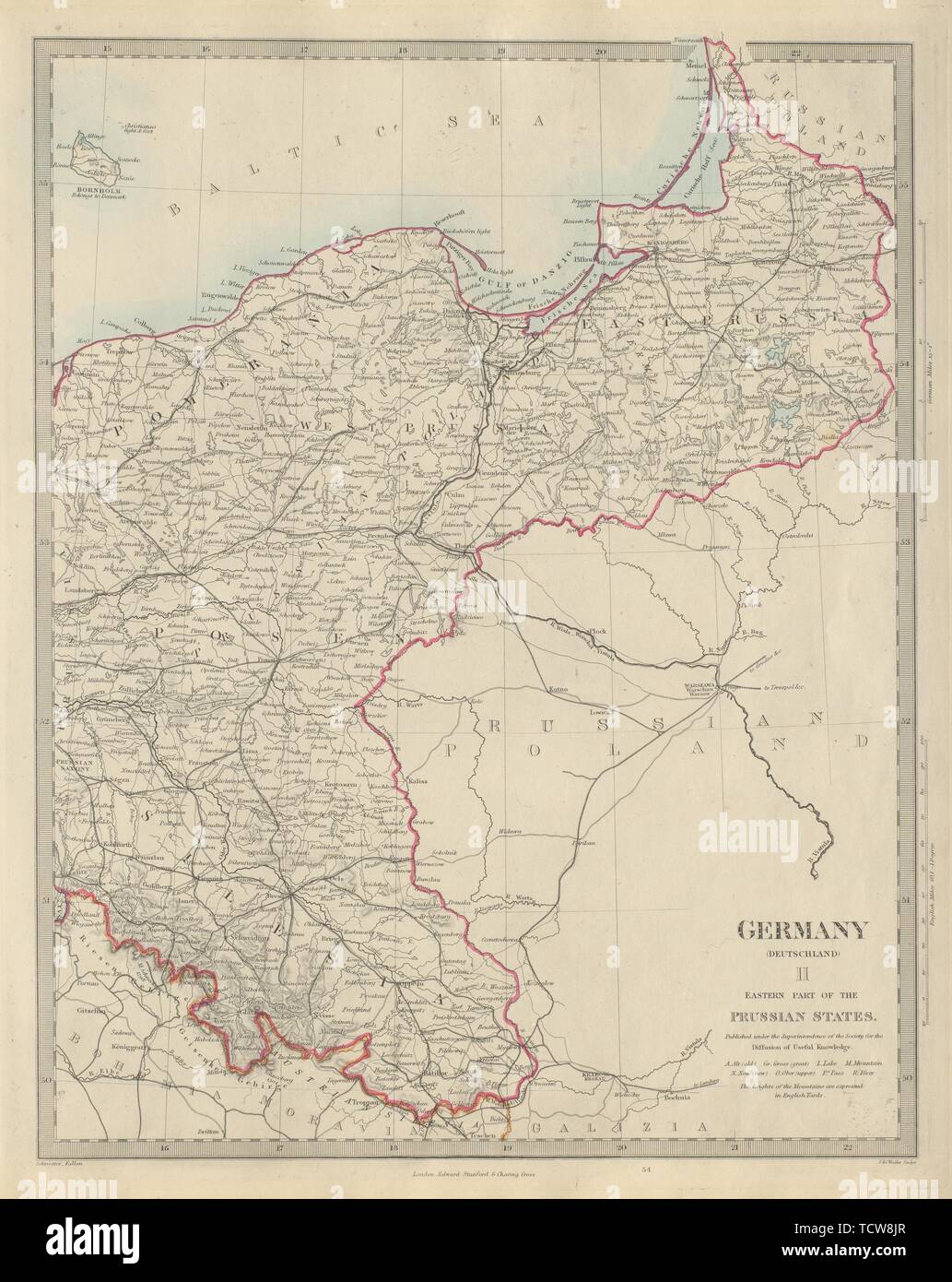 GERMANY DEUTSCHLAND Eastern Prussian States Silesia Pomerania. SDUK 1874 map Stock Photo