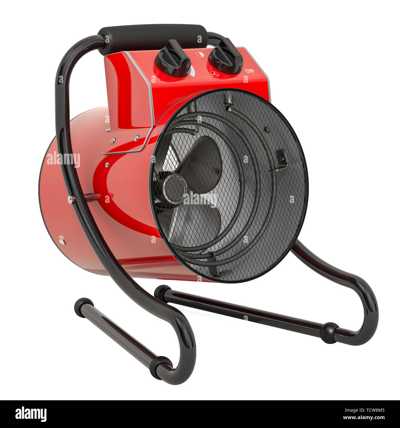 Industrial fan heater, electric floor heat gun. 3D rendering isolated