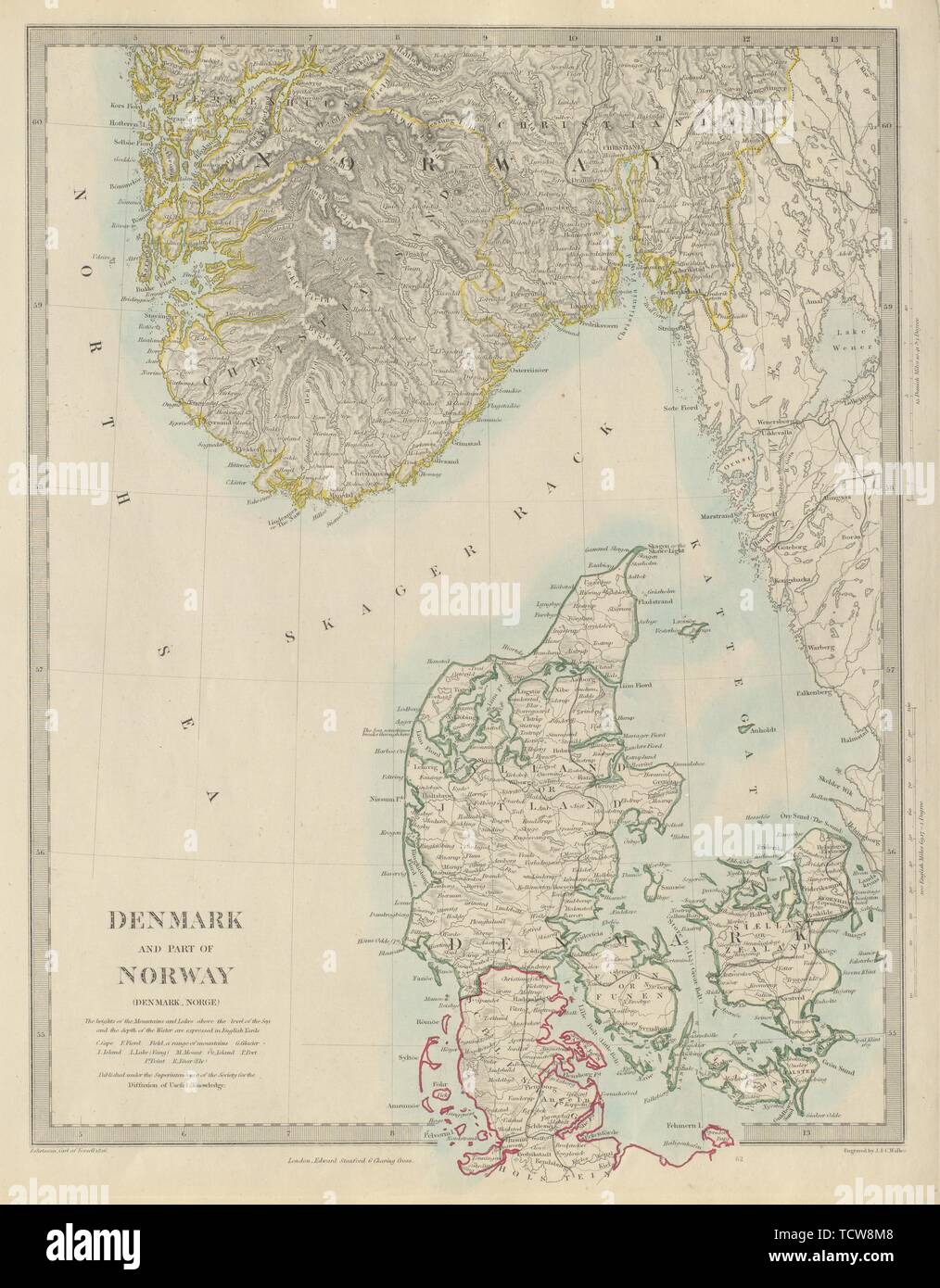 SCANDINAVIA. Denmark, Schleswig & Southern Norway (Norge). SDUK 1874 old map Stock Photo