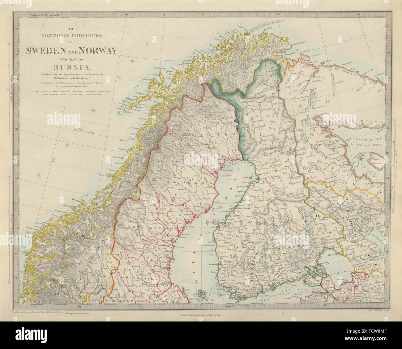 SCANDINAVIA Northern Sweden & Norway, Finland, Karelia & Murmansk. SDUK 1874 map Stock Photo - Alamy
