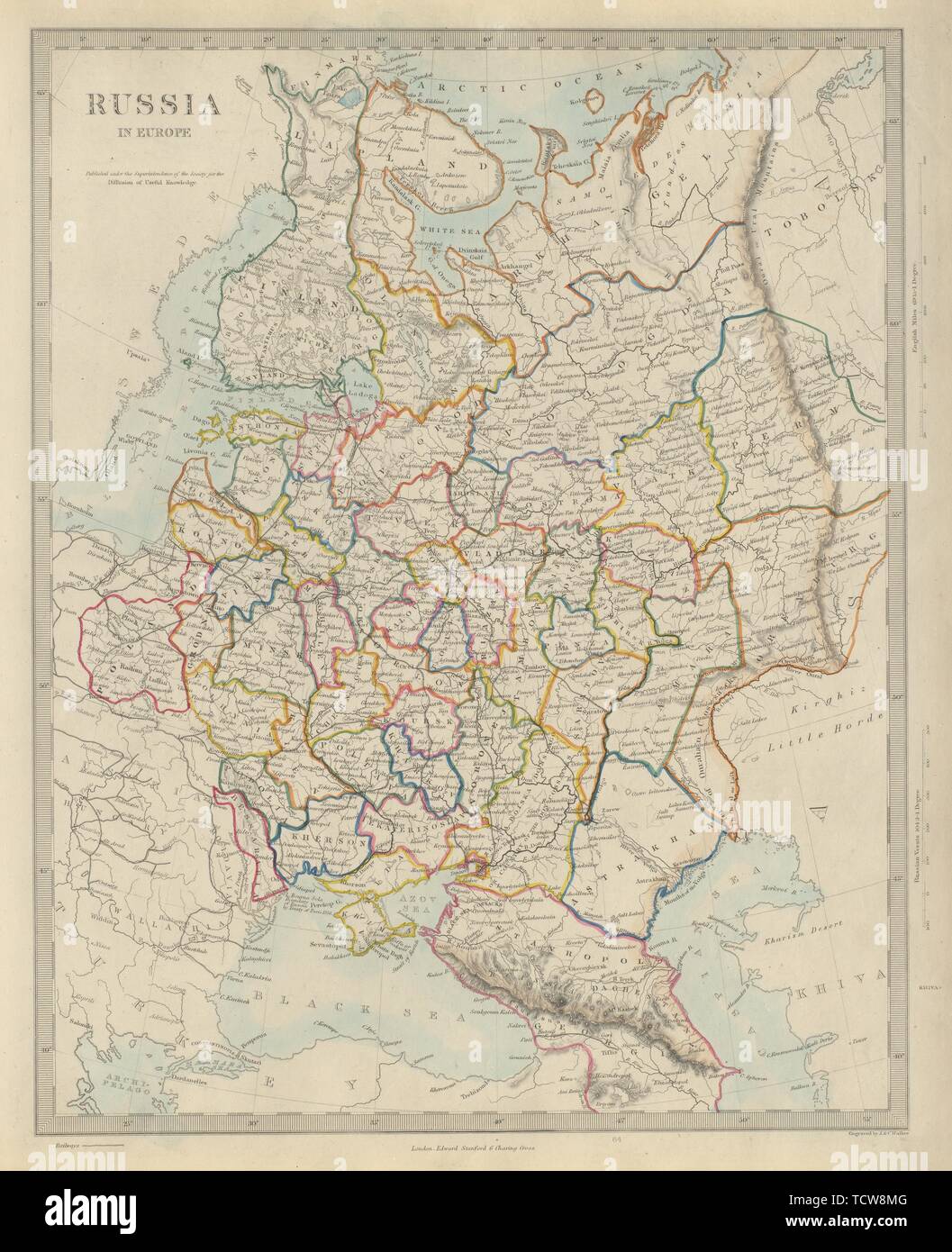 EUROPEAN RUSSIA. Ukraine Belarus Baltics Finland Poland Caucasus. SDUK 1874 map Stock Photo
