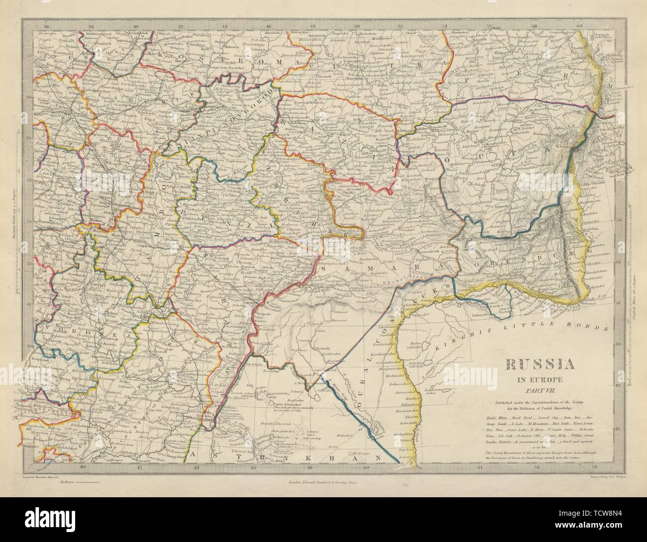 RUSSIA Astrakhan Kostroma Viatra Perm Penza Saratov Kazan Tambor SDUK 1874 map Stock Photo