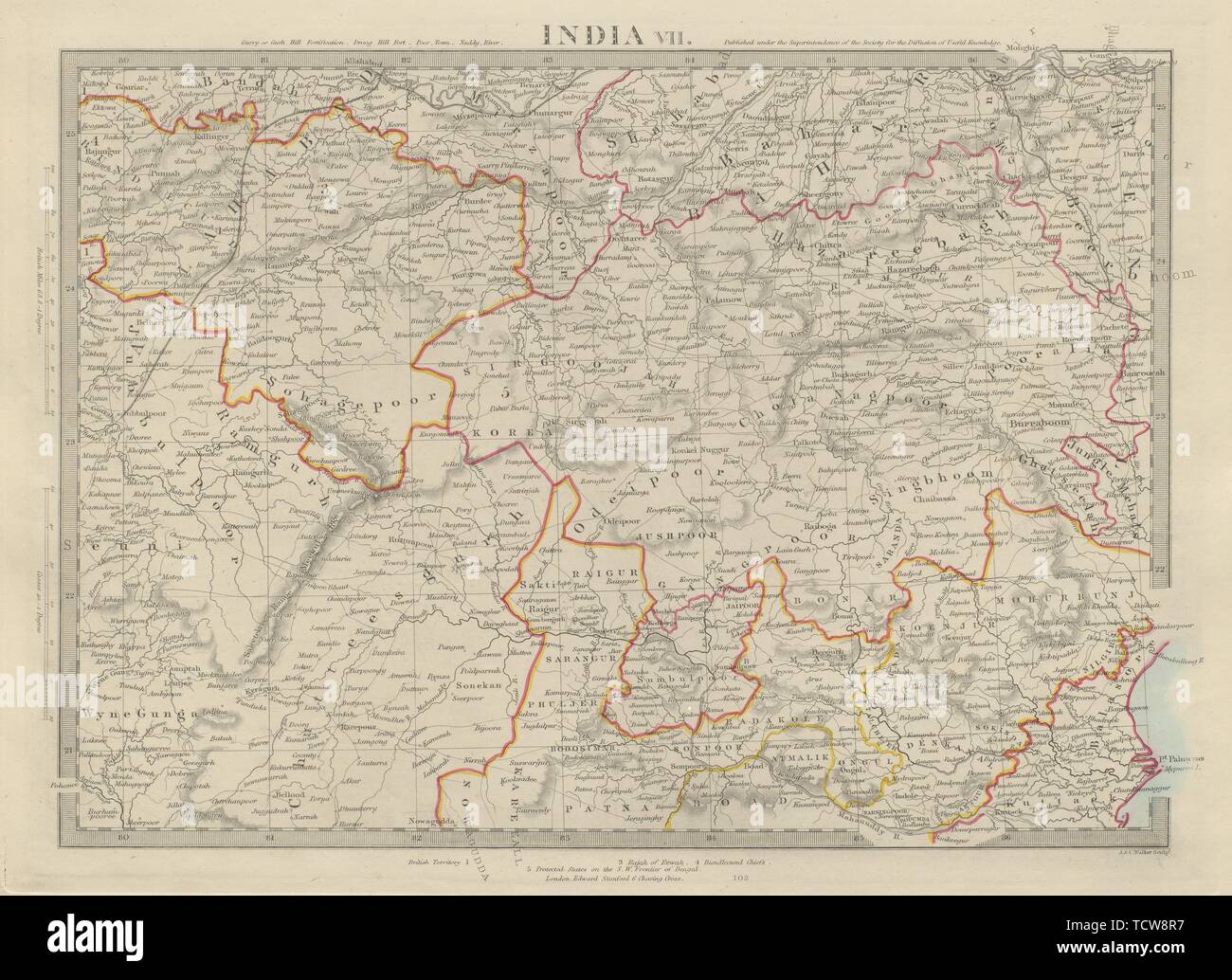 INDIA EAST Odisha Jharkhand Chhattisgarh Madhya Pradesh Varanasi. SDUK 1874 map Stock Photo