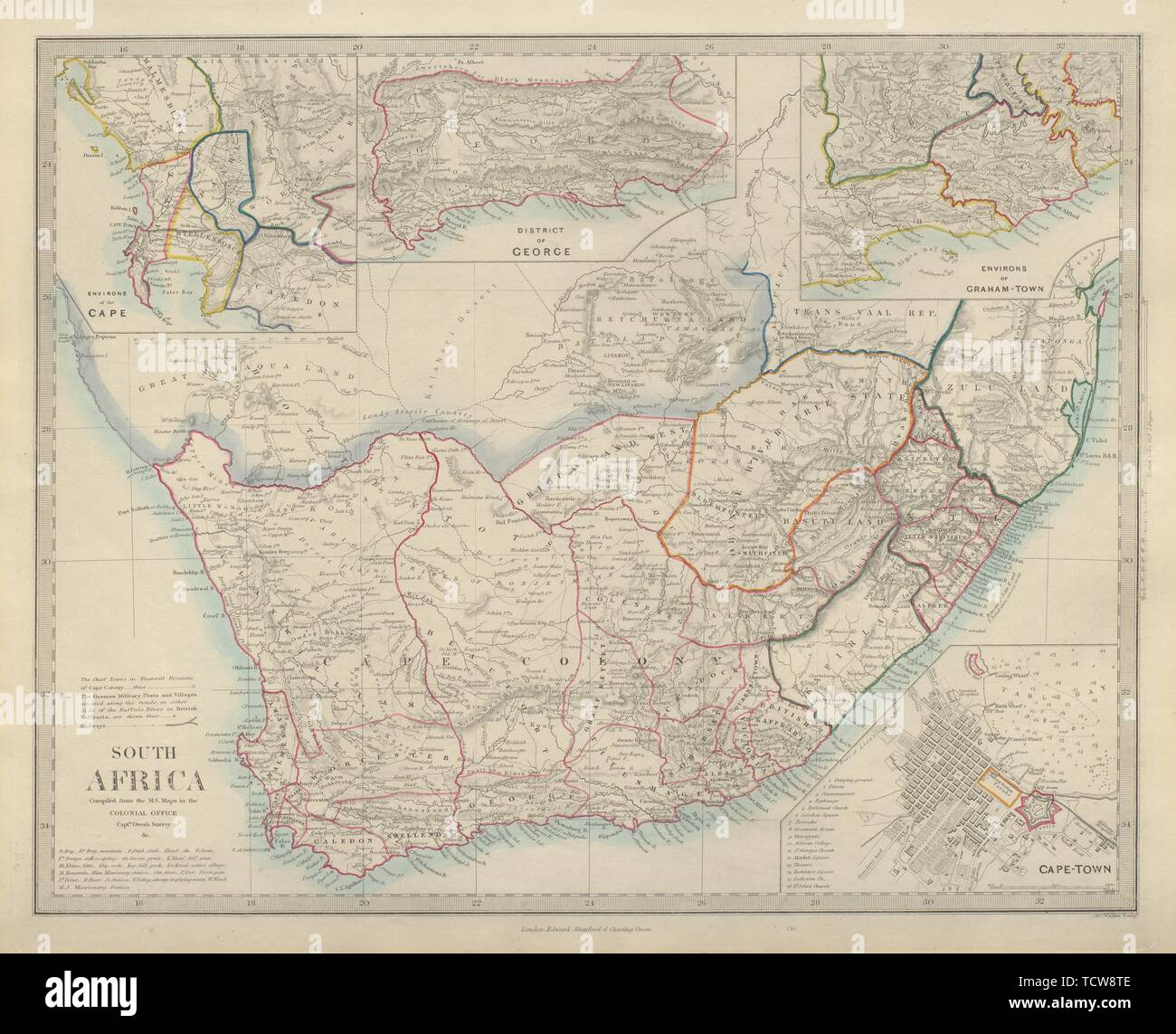 Grahamstown South Africa Map South Africa. Cape Town Plan. Grahamstown. District Of George. Sduk 1874 Map  Stock Photo - Alamy