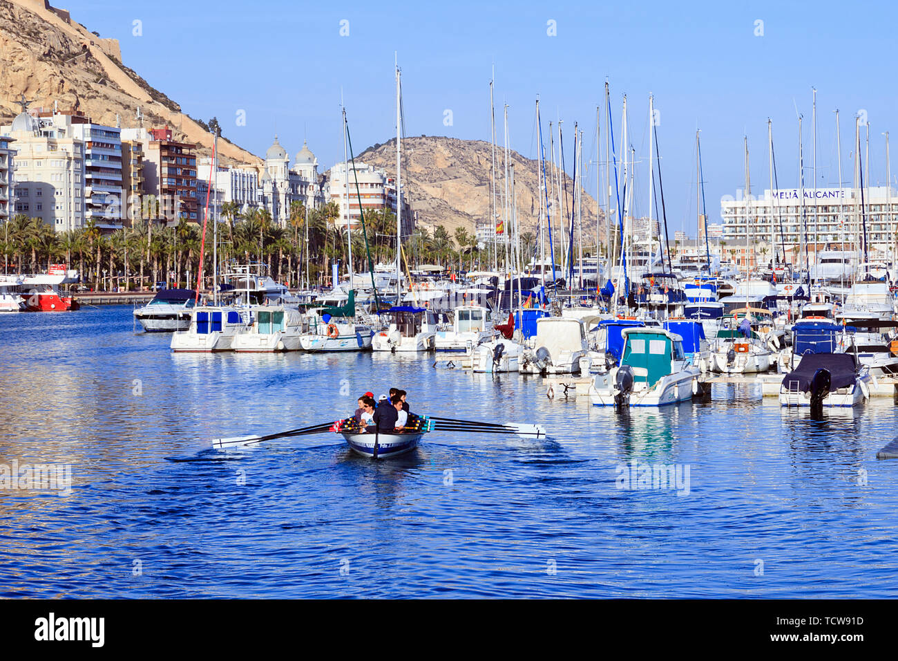 8 man rowing team practicing in Alicante Port, Spain Stock Photo - Alamy