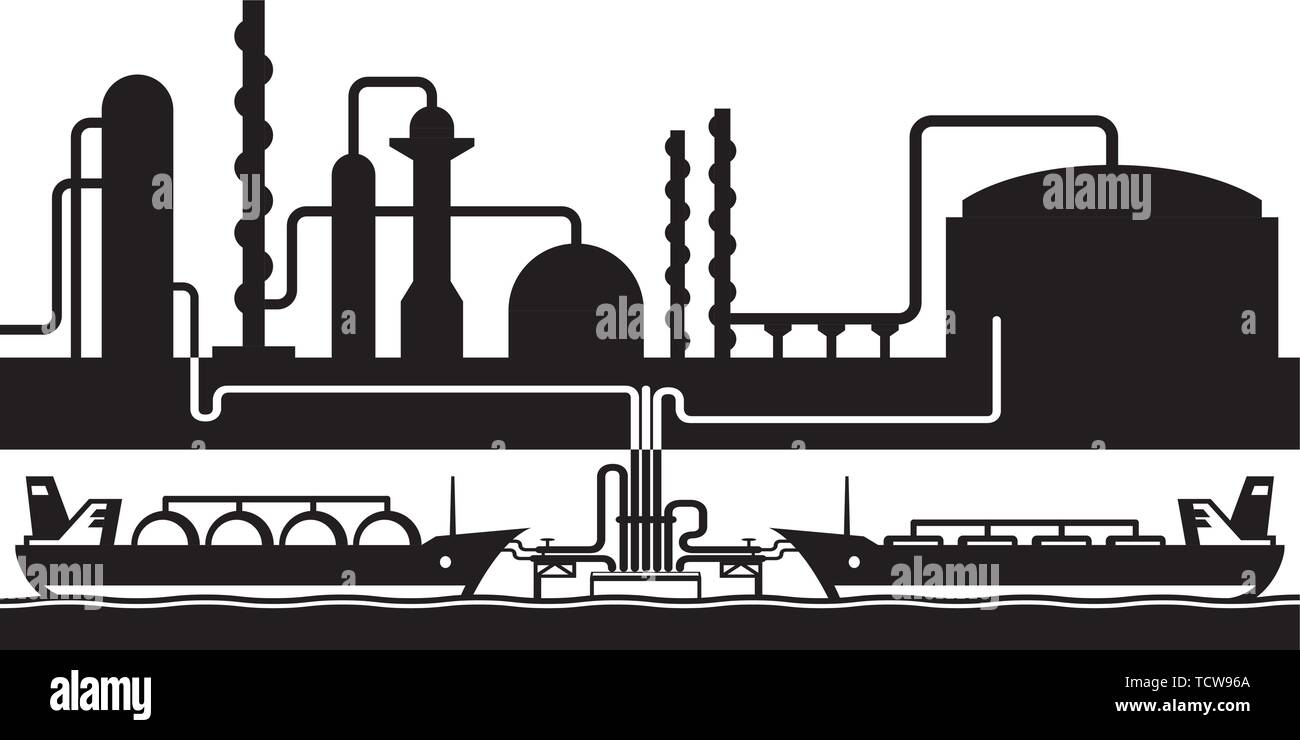 Petroleum rafinery sea export terminal - vector illustration Stock Vector