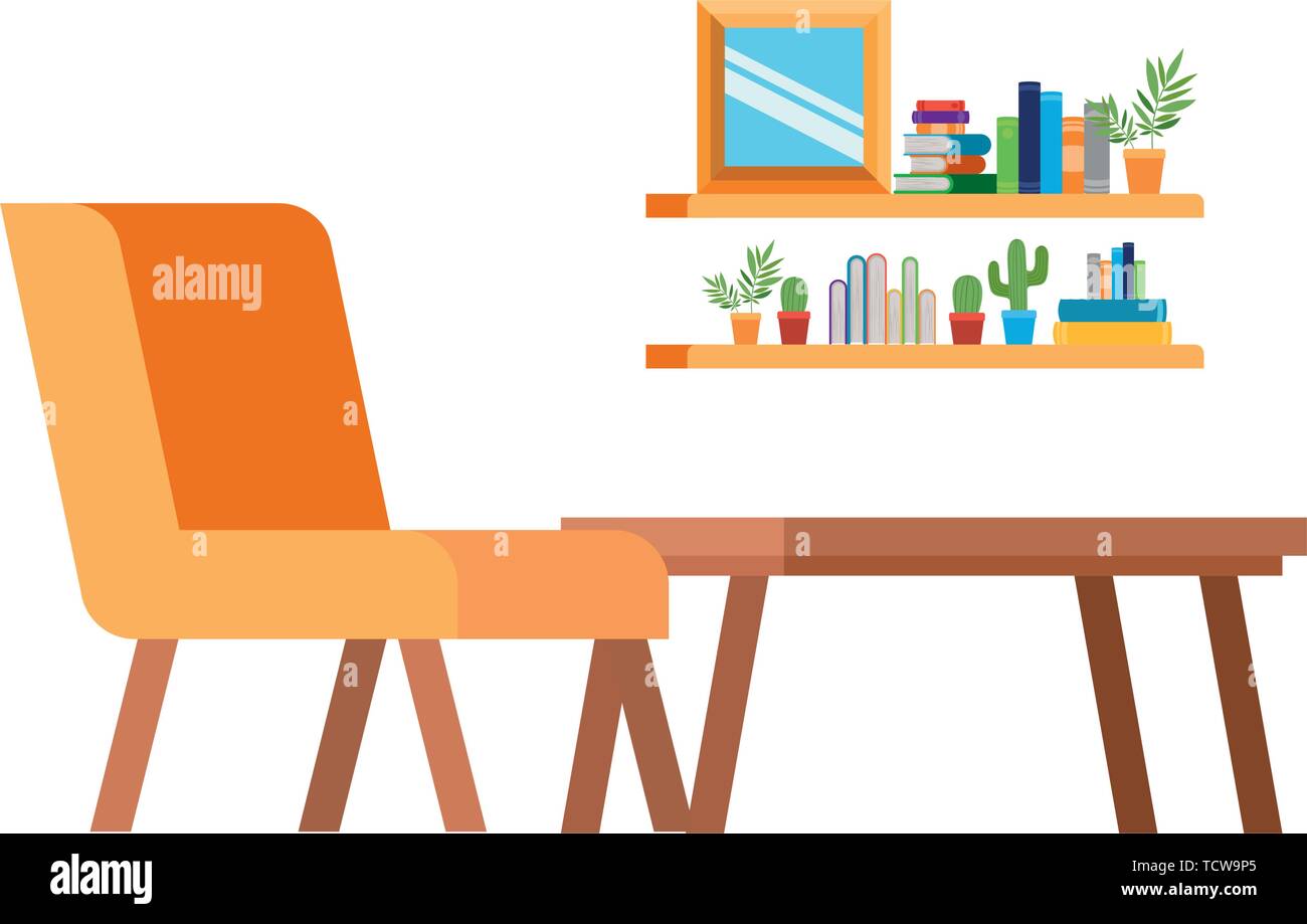 living room with couch and bookshelf of books Stock Vector Image & Art ...