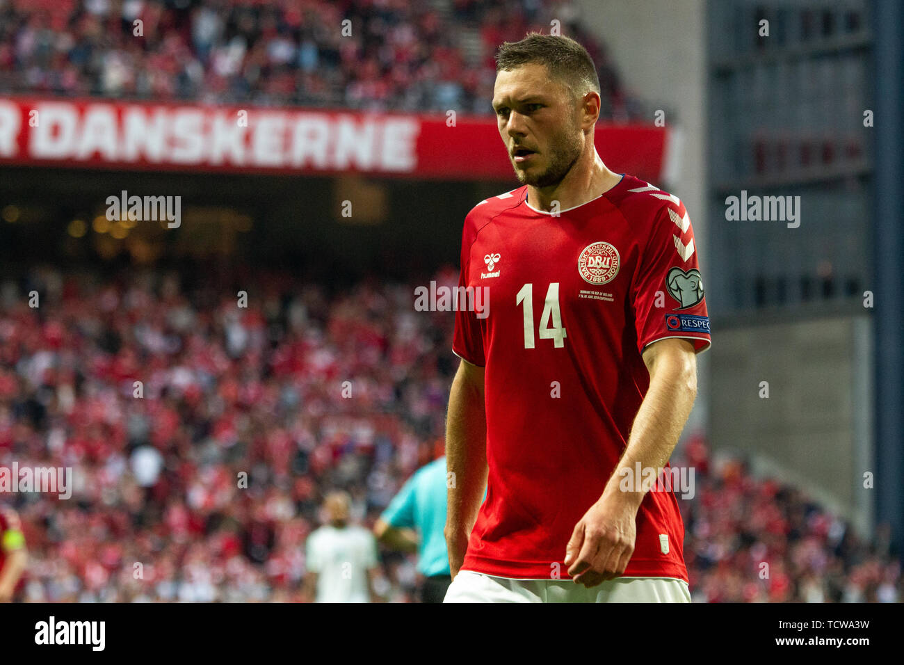 Denmark, Copenhagen - June 7, 2019. Henrik Dalsgaard (14) of Denmark seen during the EURO 2020 qualifier match between Denmark and Ireland at Telia Parken in Copenhagen. (Photo credit: Gonzales Photo - Dejan Obretkovic). Stock Photo