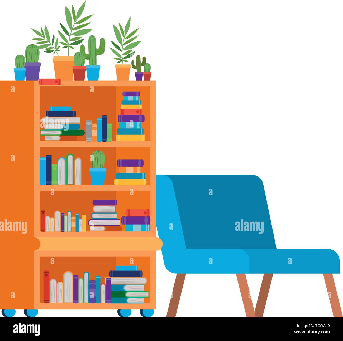 living room with couch and bookshelf of books Stock Vector Image & Art ...