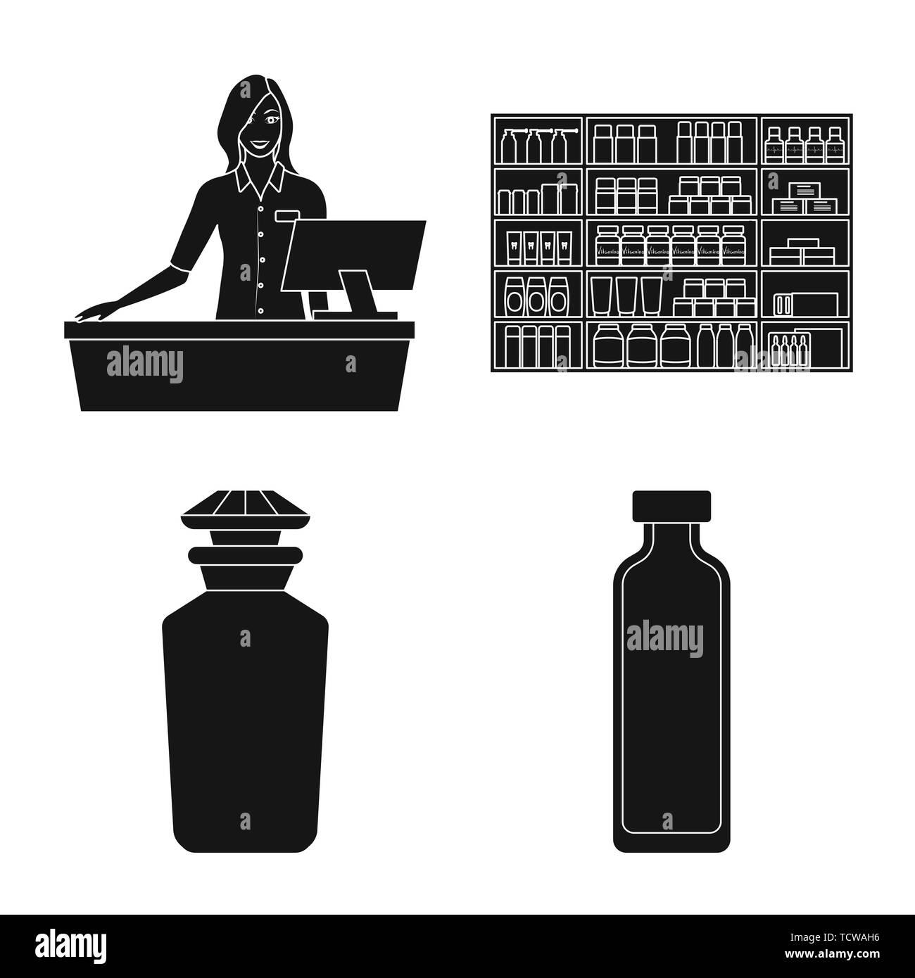 Pharmacy counter vector vectors Black and White Stock Photos & Images ...