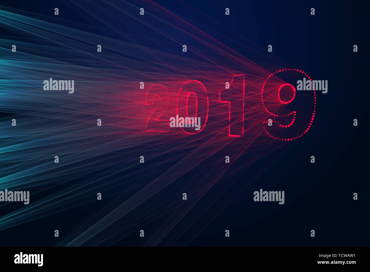 Point lines make up 2019 tech sense 3d numbers Stock Photo